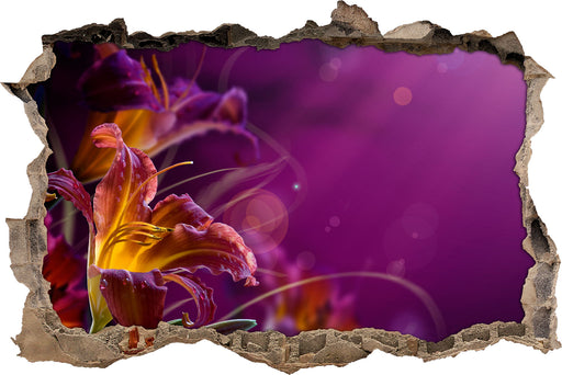 Lilie mit Wassertropfen  3D Wandtattoo Wanddurchbruch