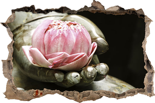 Lotus auf der Hand eines Buddhas  3D Wandtattoo Wanddurchbruch
