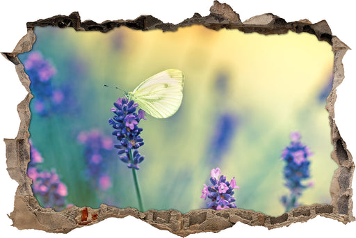 Schmetterling auf Lavendel  3D Wandtattoo Wanddurchbruch