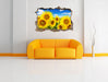Sonnenblumenwiese unter Himmel 3D Wandtattoo Wanddurchbruch Wand