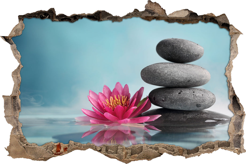 Pixxprint Seerosenblüte mit Zen Steinen, 3D Wandtattoo