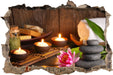 Kerzen mit Zen Steinen und Seerose 3D Wandtattoo Wanddurchbruch