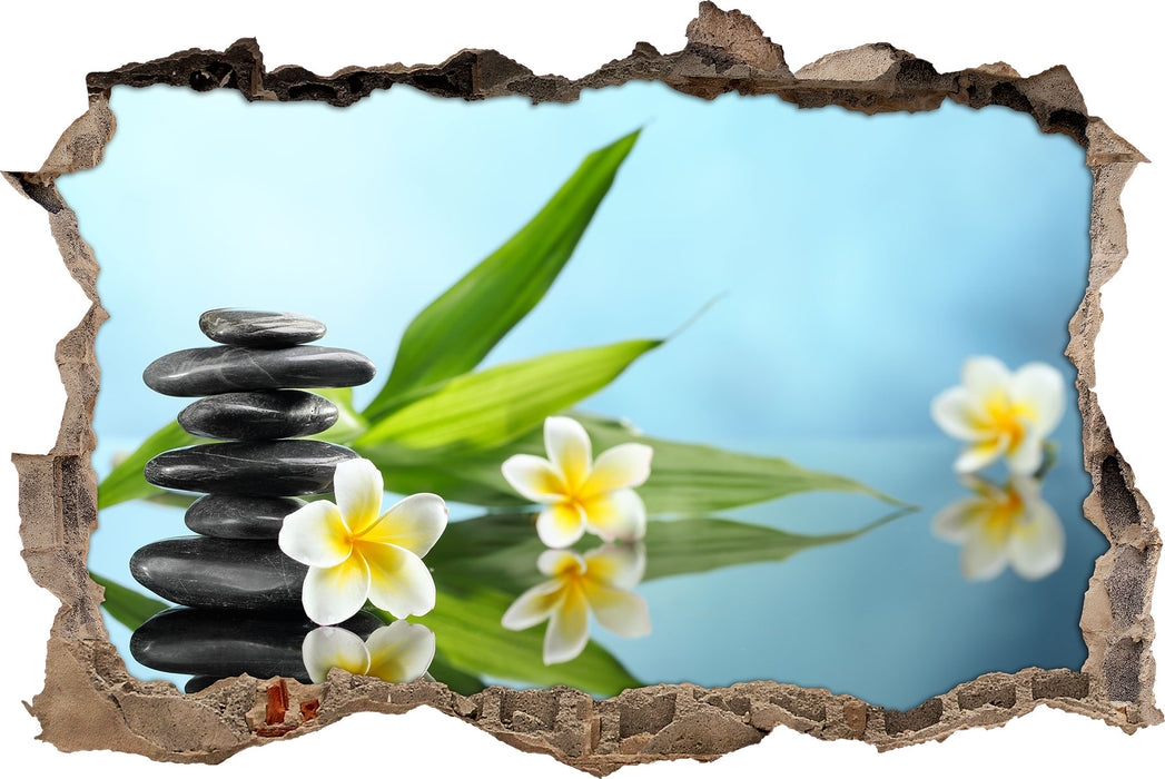 Pixxprint Zen Steinturm Monoi Blüten, 3D Wandtattoo