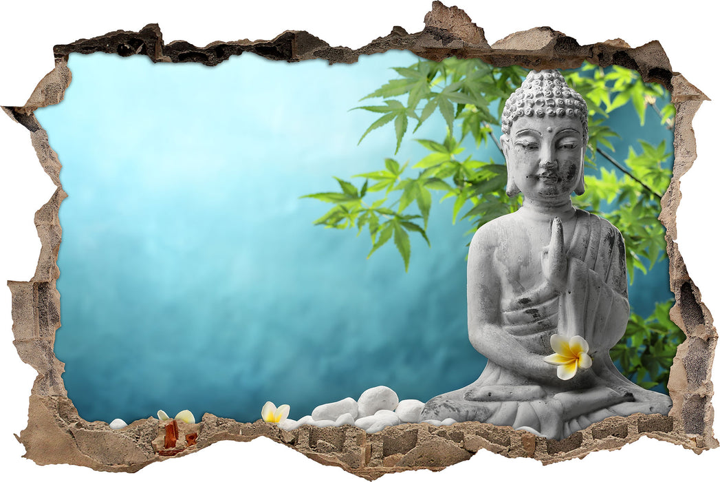 Pixxprint Buddha auf Steinen mit Monoi Blüte, 3D Wandtattoo