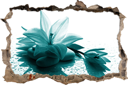 Düstere Lilie mit Zen Steinen  3D Wandtattoo Wanddurchbruch
