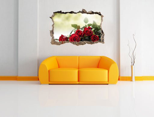 Rosenstrauß auf Holztisch 3D Wandtattoo Wanddurchbruch Wand