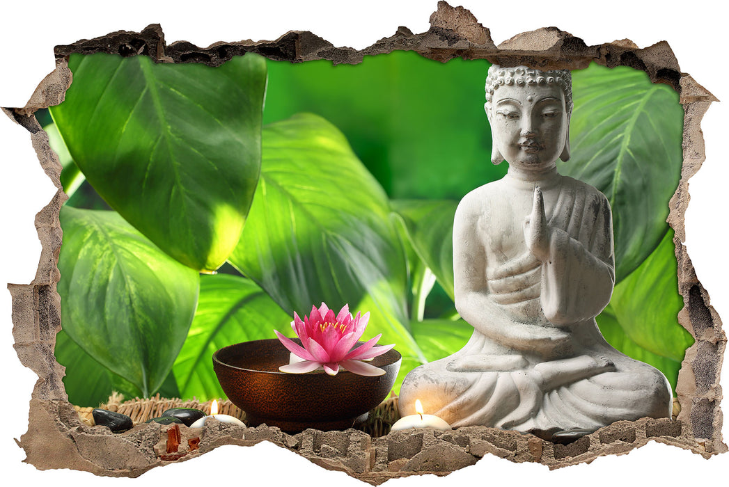 Pixxprint Seerose & Buddha Statue, 3D Wandtattoo