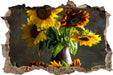 Sonnenblumen in edler Vase  3D Wandtattoo Wanddurchbruch