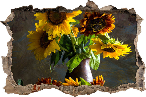 Sonnenblumen in edler Vase  3D Wandtattoo Wanddurchbruch