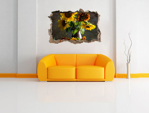 Sonnenblumen in edler Vase 3D Wandtattoo Wanddurchbruch Wand