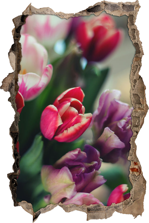 Wunderbarer Tulpenstrauß  3D Wandtattoo Wanddurchbruch