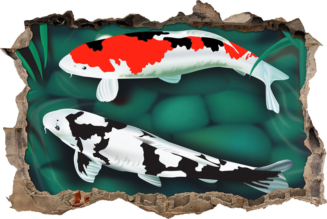 Pixxprint Edle Koi Karpfen Kunst, 3D Wandtattoo