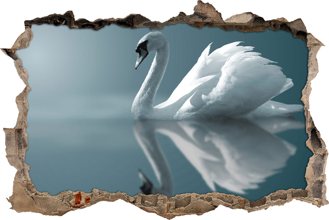 Pixxprint Edler weißer Schwan auf See, 3D Wandtattoo