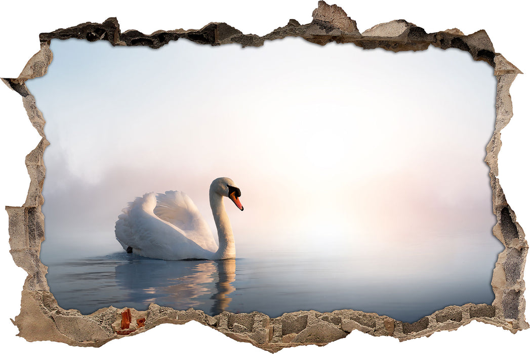 Pixxprint traumhafter weißer Schwan im See, 3D Wandtattoo