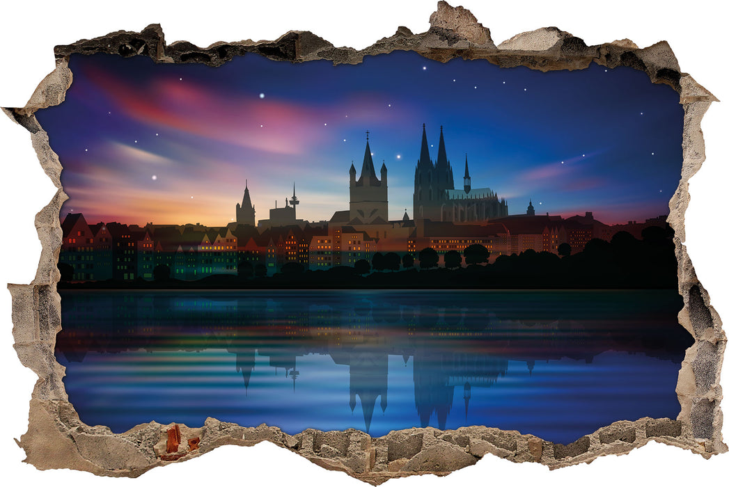 Pixxprint Polarlichter Skyline Köln, 3D Wandtattoo