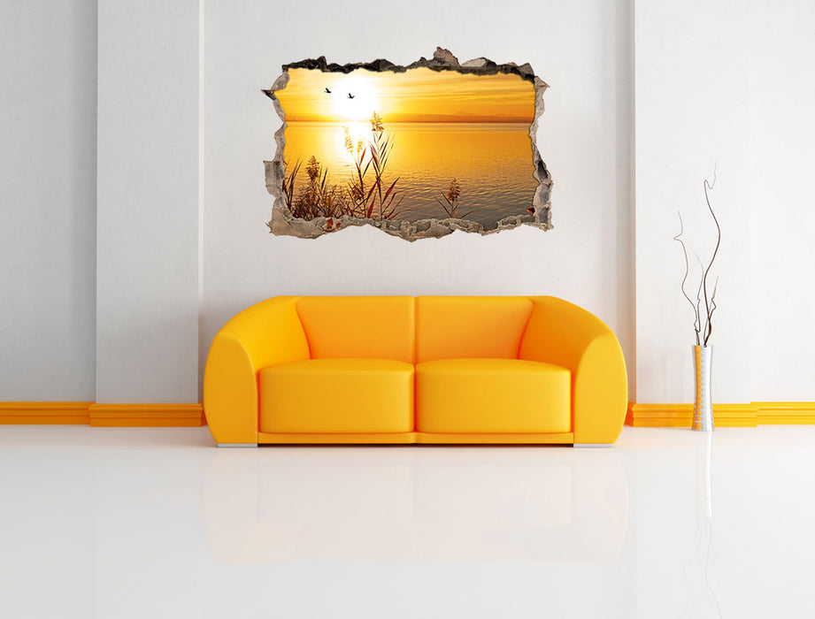 Sonnenuntergang am See 3D Wandtattoo Wanddurchbruch Wand