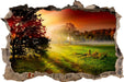 Sonnenuntergang an Lichtung  3D Wandtattoo Wanddurchbruch