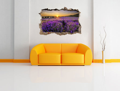 Lavendelfeld in Frankreich 3D Wandtattoo Wanddurchbruch Wand