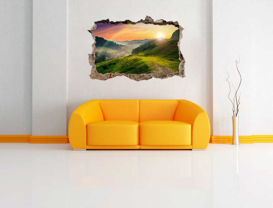 Berge Sonnenuntergang 3D Wandtattoo Wanddurchbruch Wand