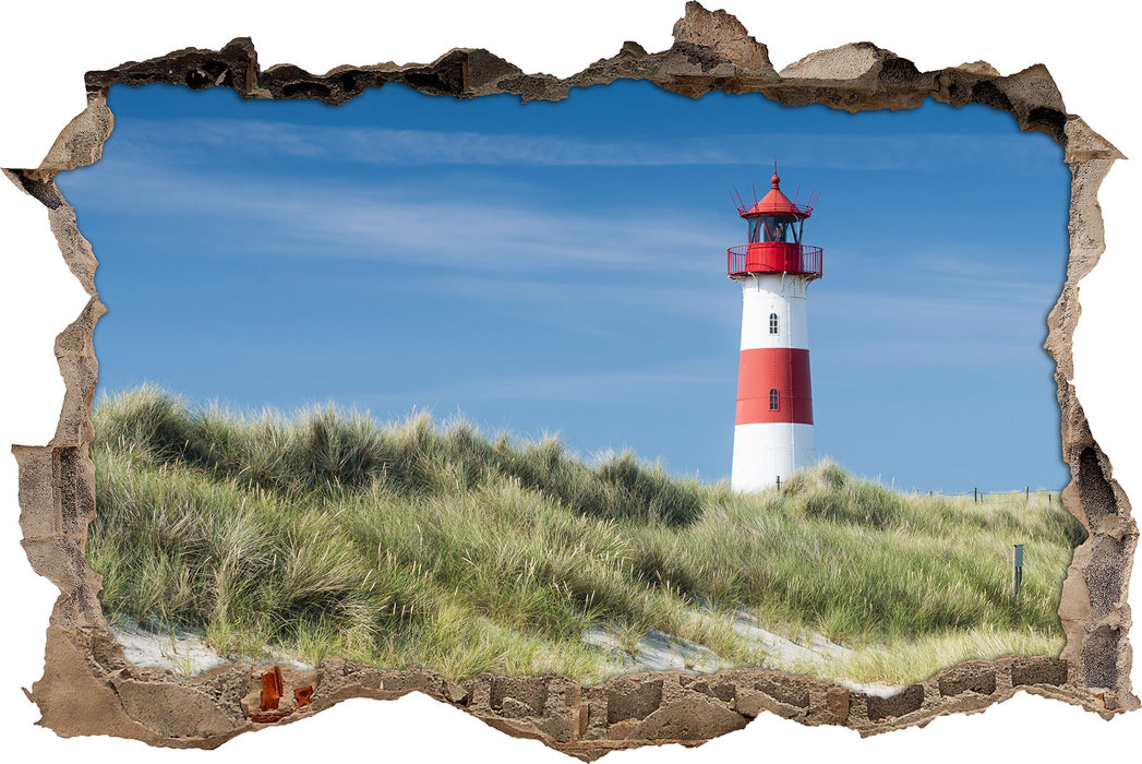 Pixxprint Leuchtturm hinter Dünen, 3D Wandtattoo