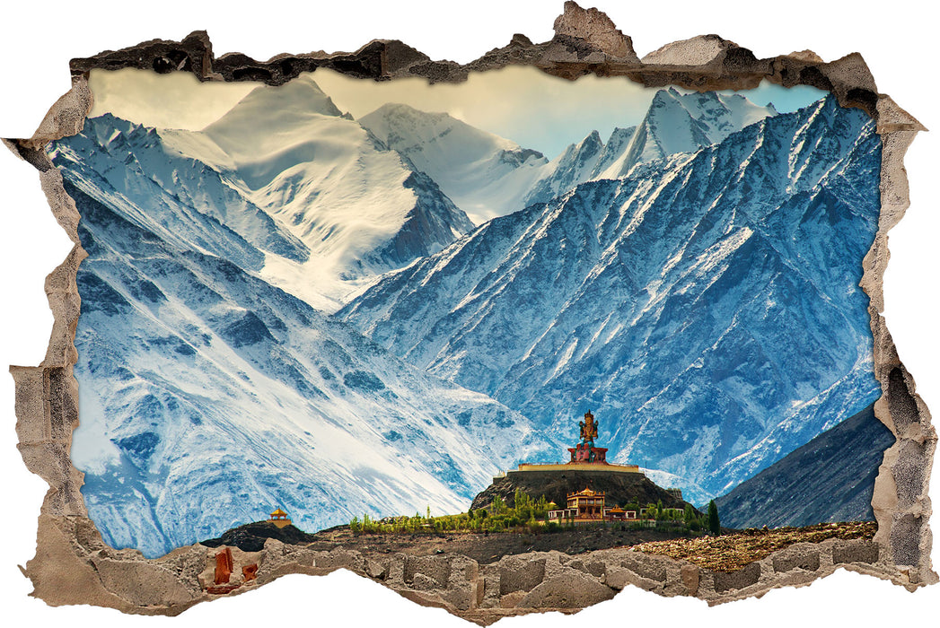 Pixxprint Tempel an Bergen in Tibet, 3D Wandtattoo