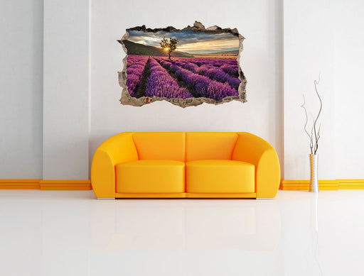 Lavendel Provence mit Baum 3D Wandtattoo Wanddurchbruch Wand