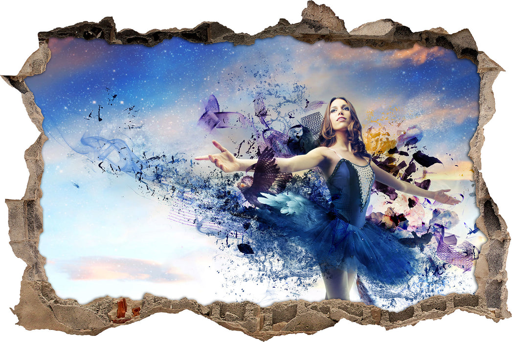 Pixxprint Ballerina im Kleid, 3D Wandtattoo