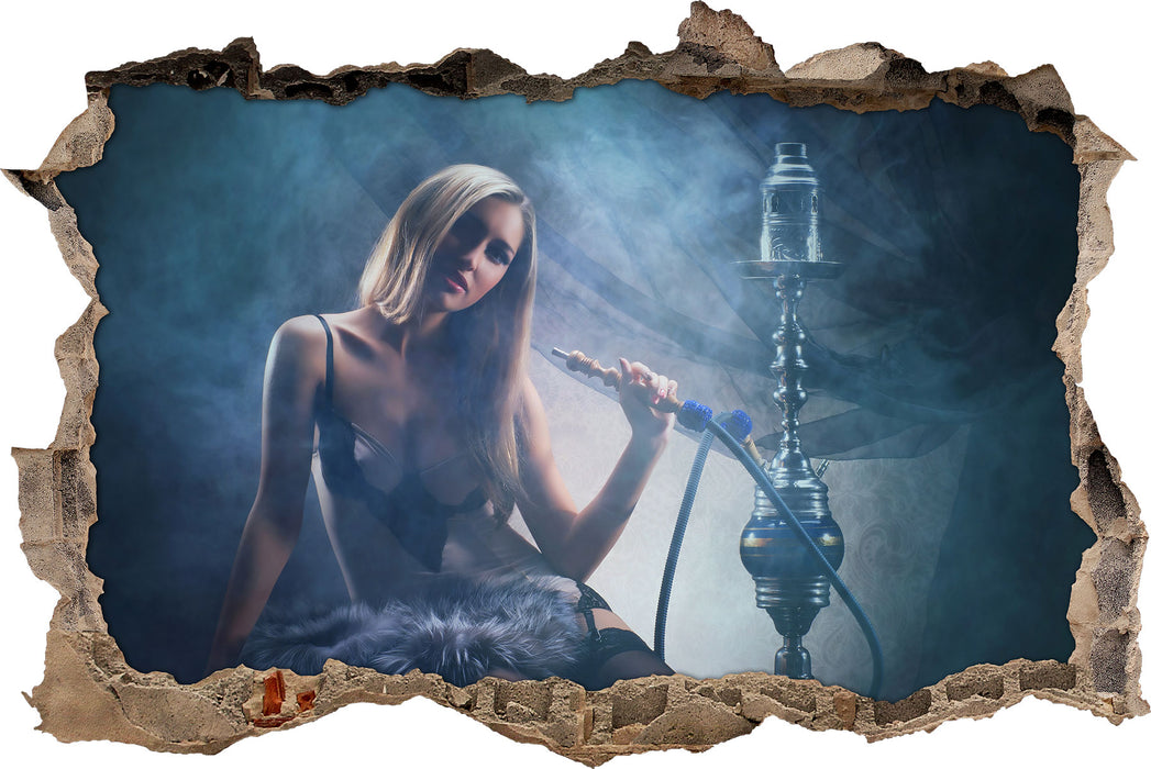 Pixxprint Frau mit Shisha im Nebel, 3D Wandtattoo
