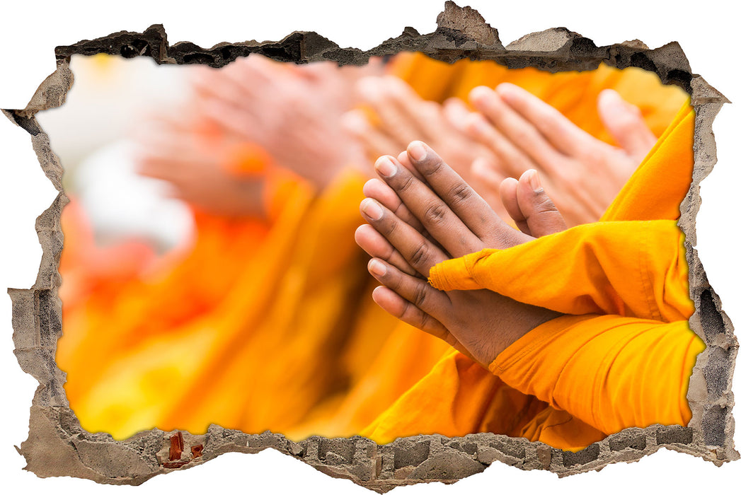 Betende Hände Mönche Tibet  3D Wandtattoo Wanddurchbruch