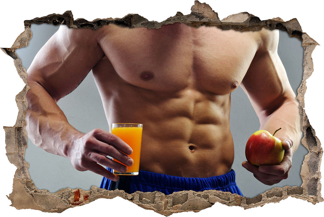 Pixxprint Trainierter Oberkörper Bodybuilder, 3D Wandtattoo