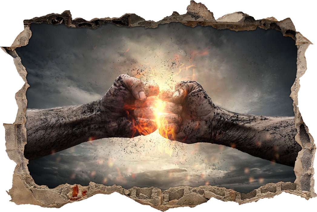 Pixxprint Fäuste treffen sich mit Energie, 3D Wandtattoo