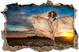 Frau mit Kleid bei Sonnenuntergang  3D Wandtattoo Wanddurchbruch