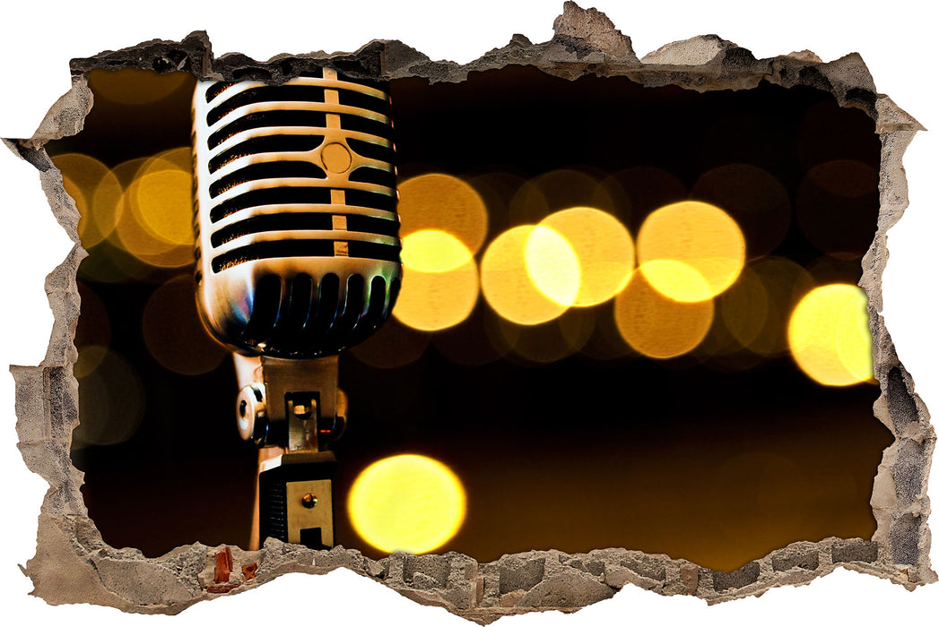 Pixxprint Altes Retro Mikrofon, 3D Wandtattoo