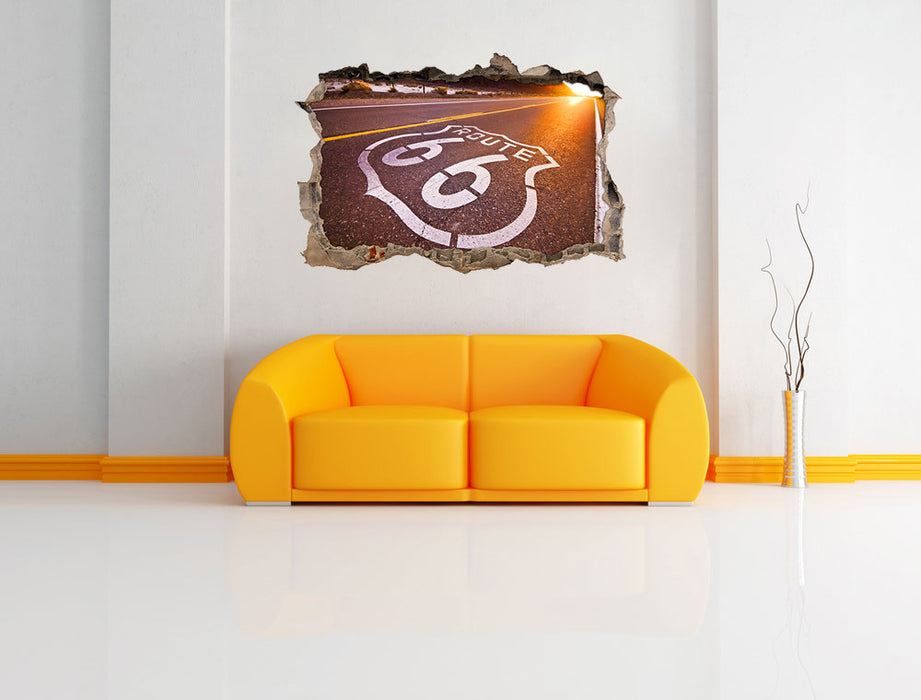 Highway Route 66 3D Wandtattoo Wanddurchbruch Wand