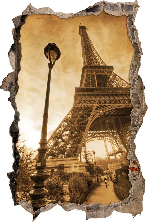 Pariser Eifelturm Retro  3D Wandtattoo Wanddurchbruch