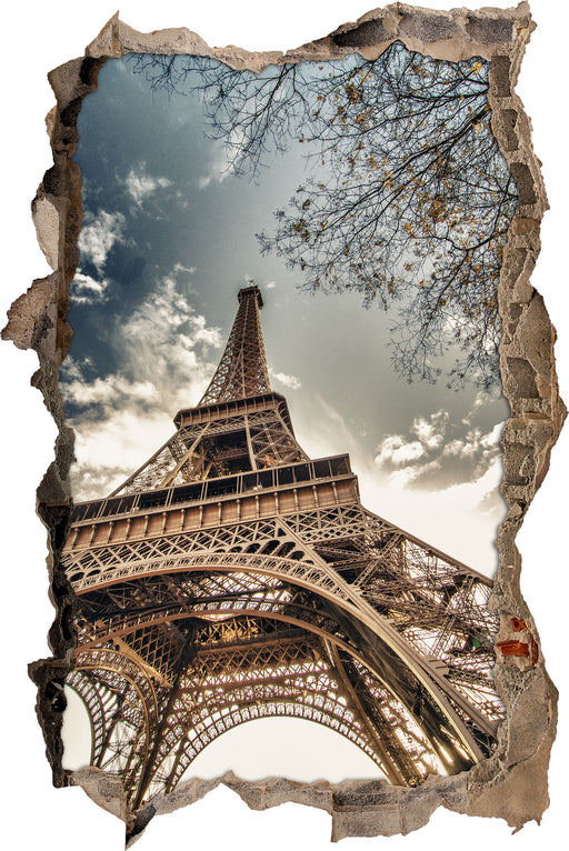 Eindrucksvoller Eifelturm Paris  3D Wandtattoo Wanddurchbruch