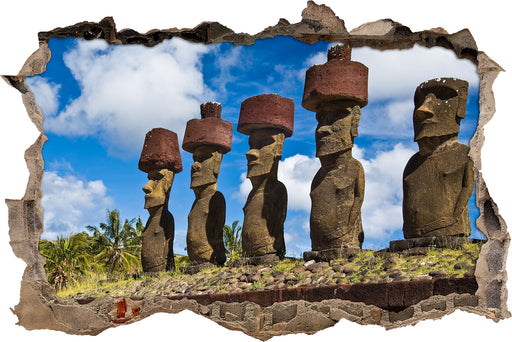 Moai Statuen Osterinseln 3D Wandtattoo Wanddurchbruch