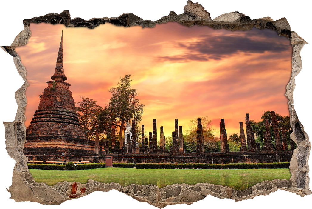 Pixxprint Buddha Tempel im Sonnenuntergang, 3D Wandtattoo