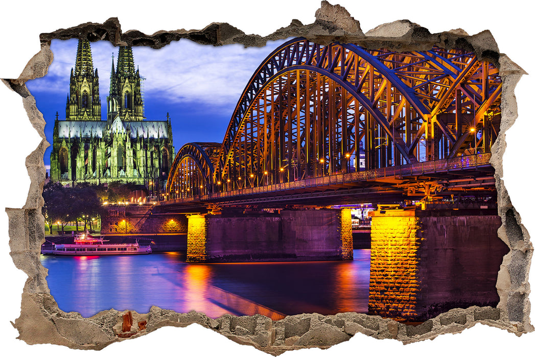 Pixxprint Hohenzollernbrücke bei Nacht, 3D Wandtattoo