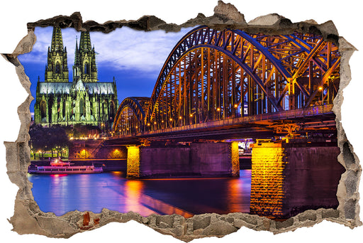 Hohenzollernbrücke bei Nacht  3D Wandtattoo Wanddurchbruch