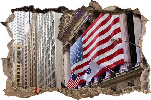 Amerikanische Flagge in New York  3D Wandtattoo Wanddurchbruch