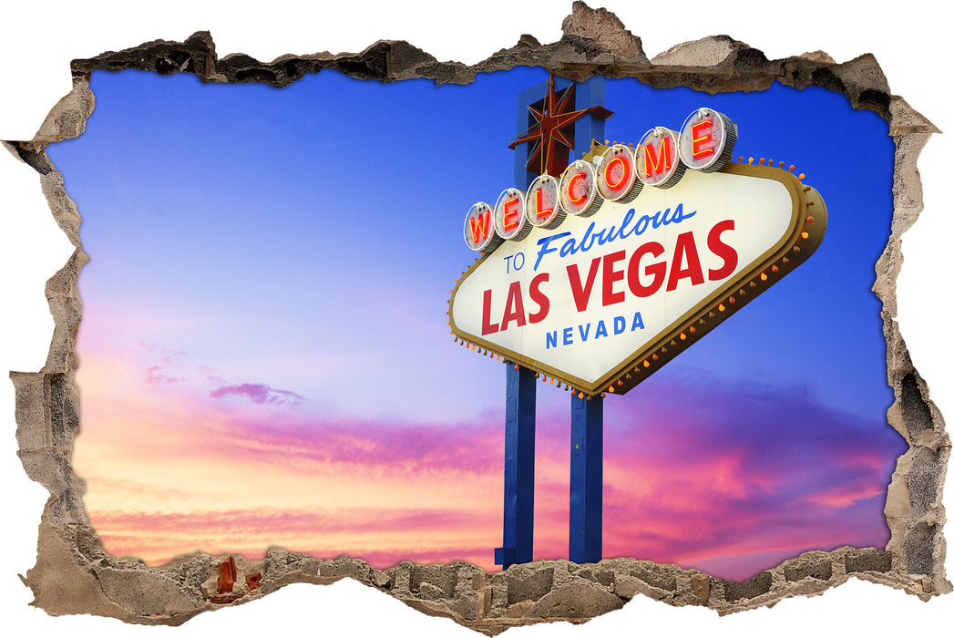 Las Vegas Schild in der Dämmerung  3D Wandtattoo Wanddurchbruch