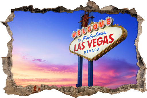 Las Vegas Schild in der Dämmerung  3D Wandtattoo Wanddurchbruch
