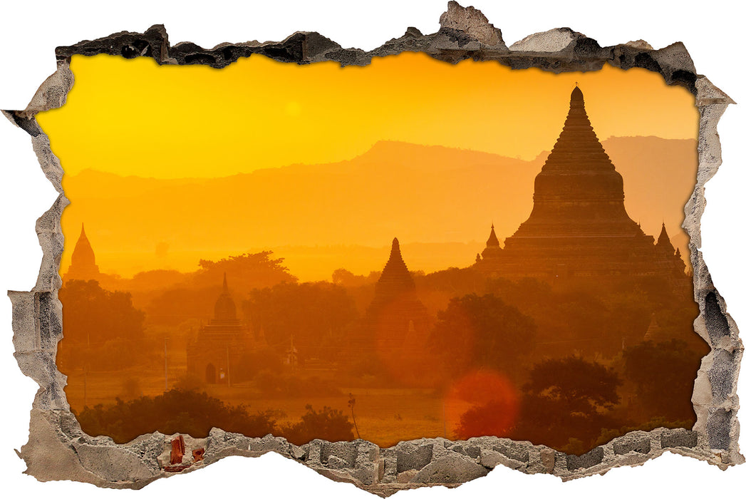 Pixxprint Buddha Tempel im Sonnenuntergang, 3D Wandtattoo