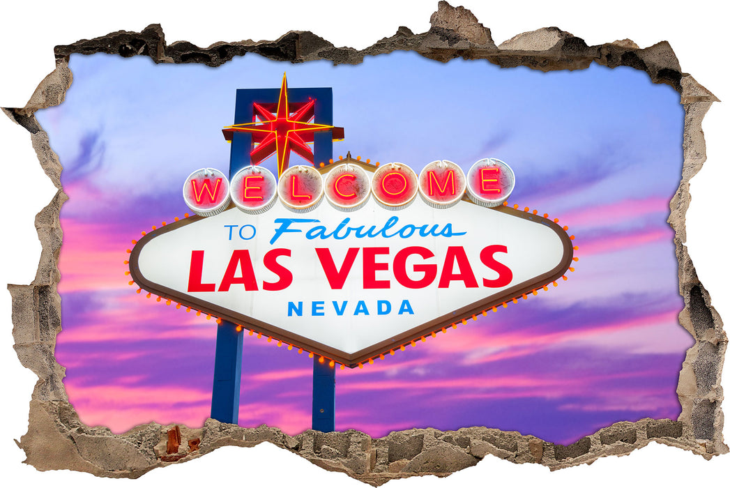 Pixxprint Las Vegas Ortsschild abends, 3D Wandtattoo