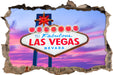 Las Vegas Ortsschild abends  3D Wandtattoo Wanddurchbruch