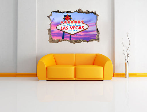 Las Vegas Ortsschild abends 3D Wandtattoo Wanddurchbruch Wand