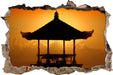 Pagode in Bali im Sonnenuntergang  3D Wandtattoo Wanddurchbruch