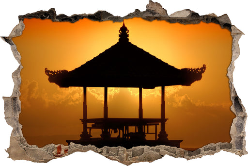 Pagode in Bali im Sonnenuntergang  3D Wandtattoo Wanddurchbruch