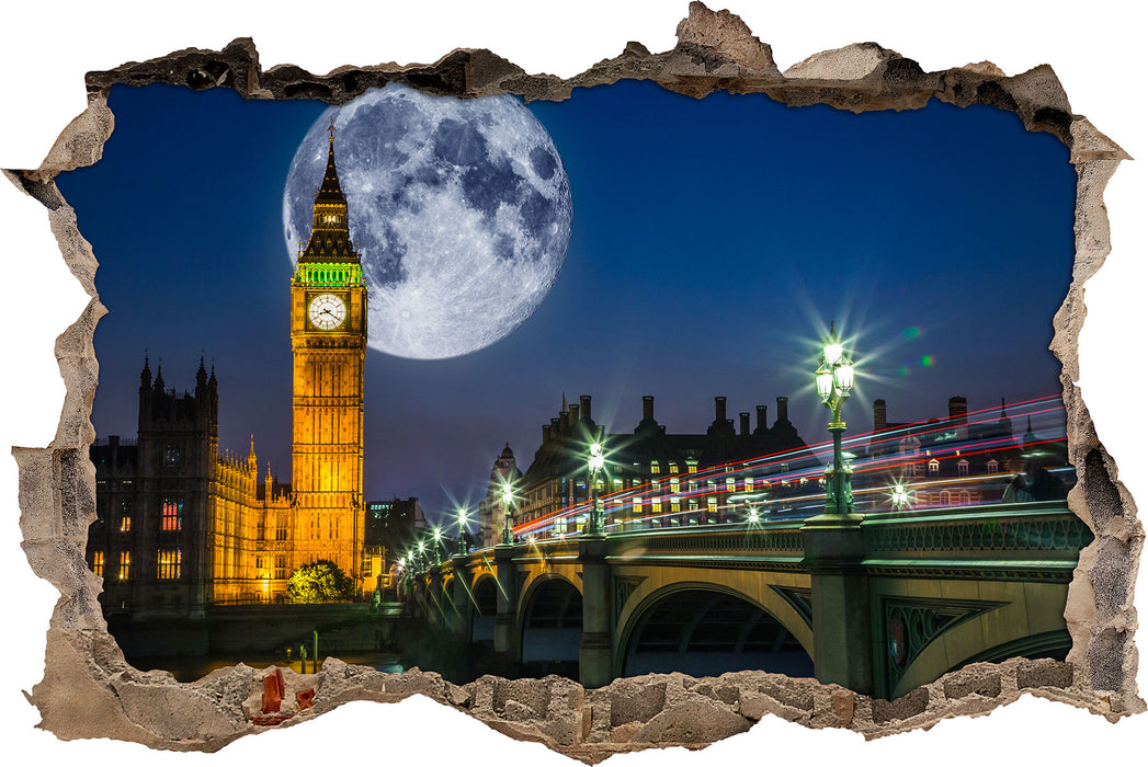 Pixxprint Big Ben vor Mond in London, 3D Wandtattoo